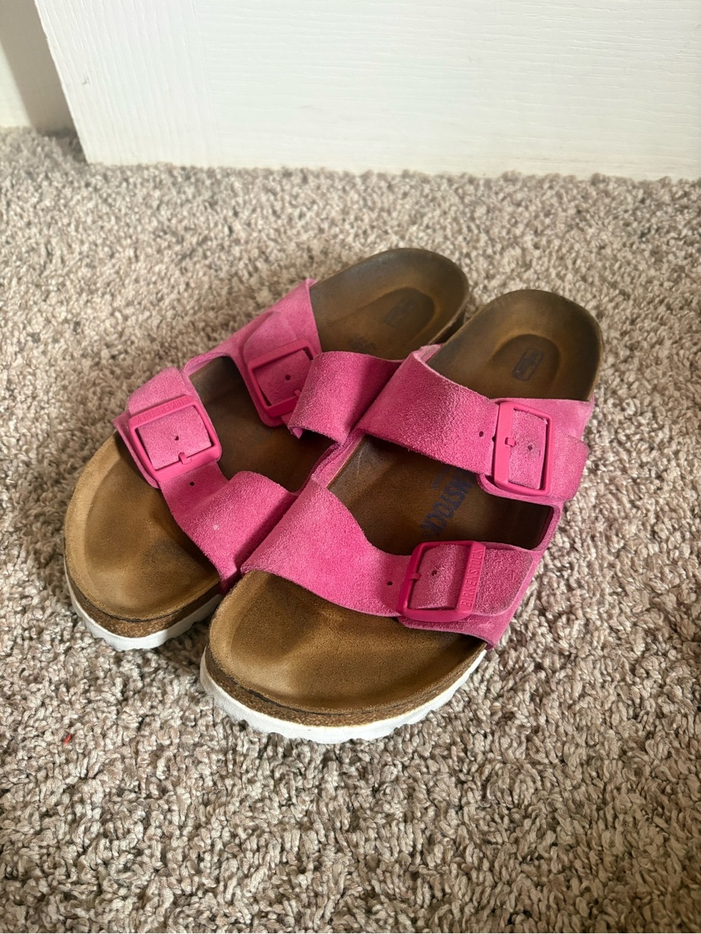 Birkenstock Pink Suede Two-Buckle Slide Sandals Size 40